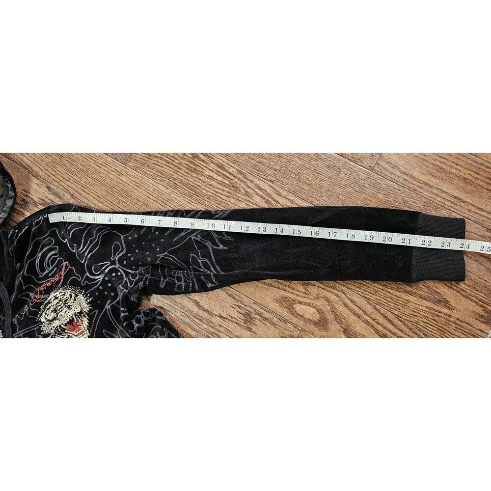 Rare Vtg Ed Hardy Velour Black Christian Audigier Tiger Zip Up Hoodie Sz XS Y2K - Picture 10 of 14